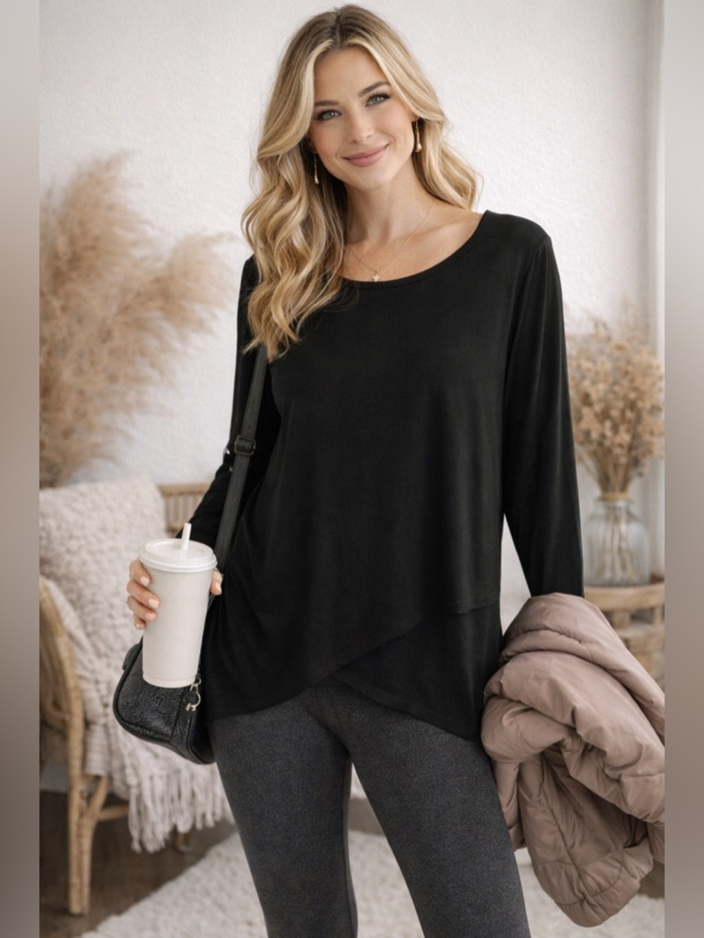 Xersion Black Quick-Dri Long Sleeve Top Asymmetrical Hem - Size 1X
